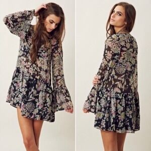 FOR LOVE AND LEMONS "DOLLED UP" RUFFLE GREEN/PINK MINI DRESS SIZE MED